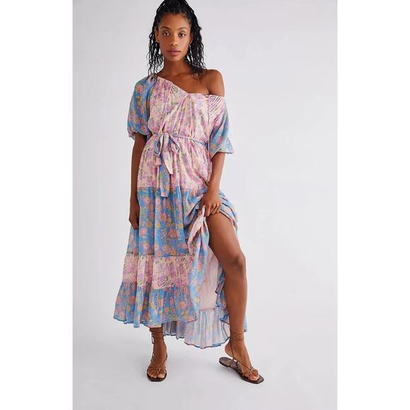 Spell & The Gypsy Juniper Rae Colorblock Floral Tiered Maxi Dress Gown Small - Picture 1 of 7